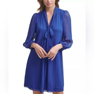 Calvin Klein Tie Neck Chiffon Trapeze Dress